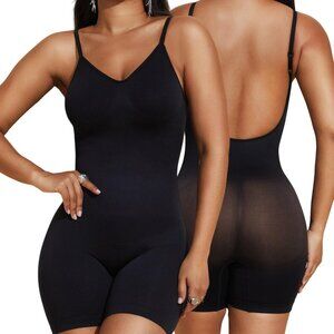 Black Backless Low-Back Shapewear Bodysuit Seamless Smoothing Fit